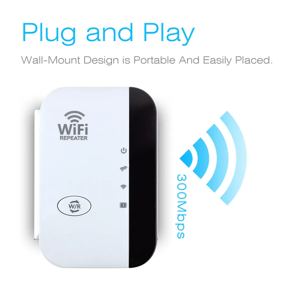 Répéteur WiFi Bi-bande 300 Mbps - Amplificateur Signal Par Prise Murale, 4 Antennes, Installation Facile WPS