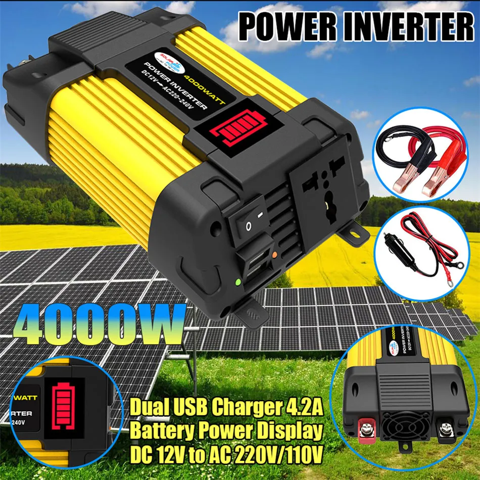 4000W Car Solar Power Inverter DC 12V To AC 220V/110V Sine Wave Converter New