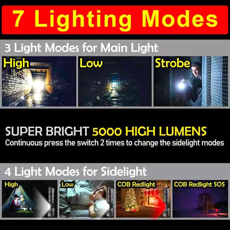 Lampe De Poche LED Ultra Lumineuse À Haute Puissance, 3 Modes