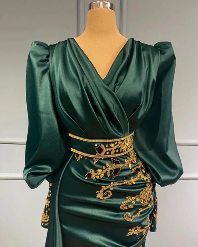 2023 Dubai Arabic Abiye: Green Satin Forest Green... From Sweety_wedding,  $142.55 | DHgate.Com