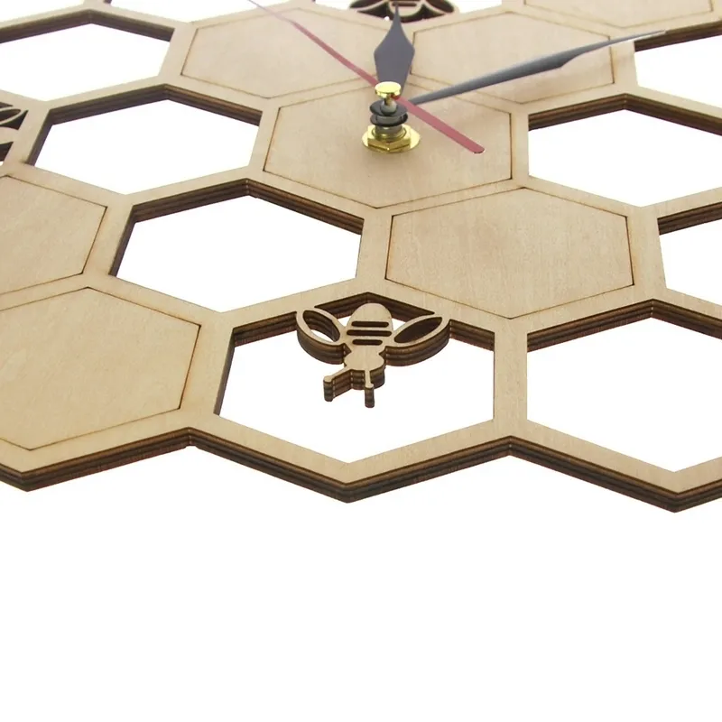 Wall Clocks Cut Wood Honey Bee Hexagon Clock Geometric Honeycomb Design ...