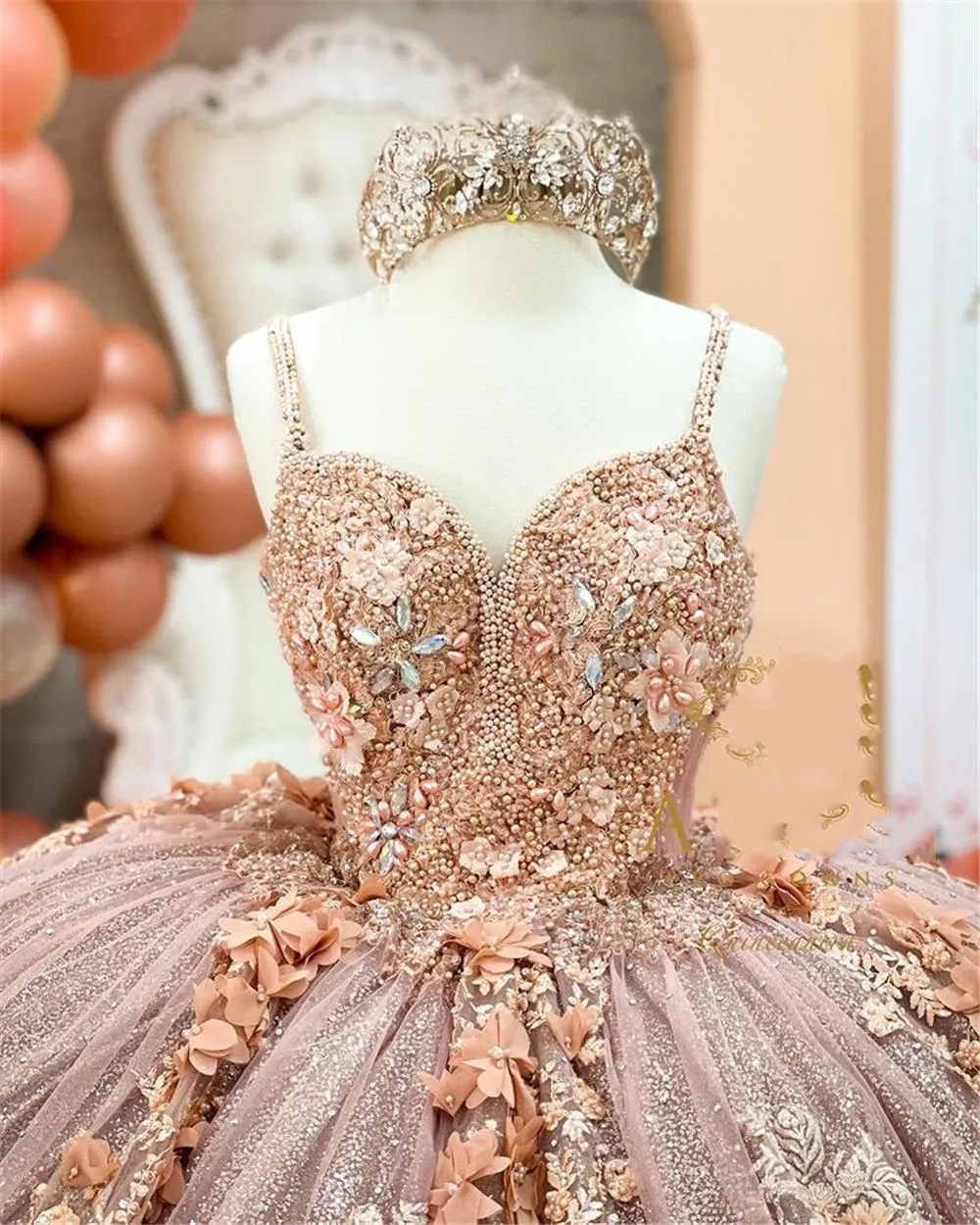 Rose Gold Butterfly Themed Quinceanera Ball Gown With... From Haiyan4419,  $279.72 | DHgate.Com