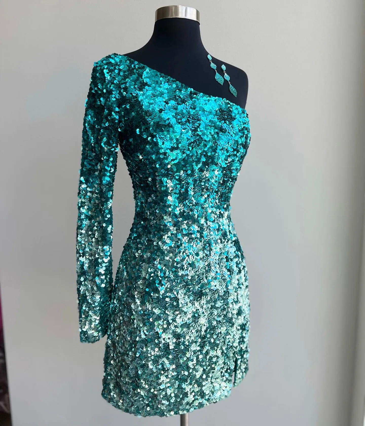 knee length dresses for ladies Ombre Long Sleeve Sequin Dress Blue Multi / Small main image 1