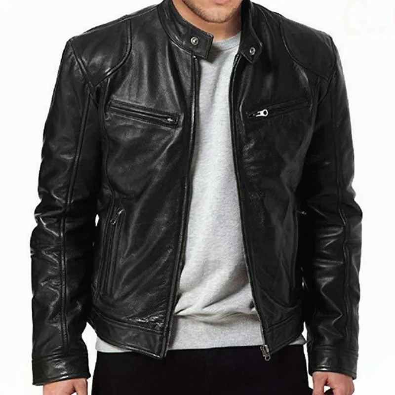 Autumn Mens Leather Jackets Cheap Faux Jacket With Stand