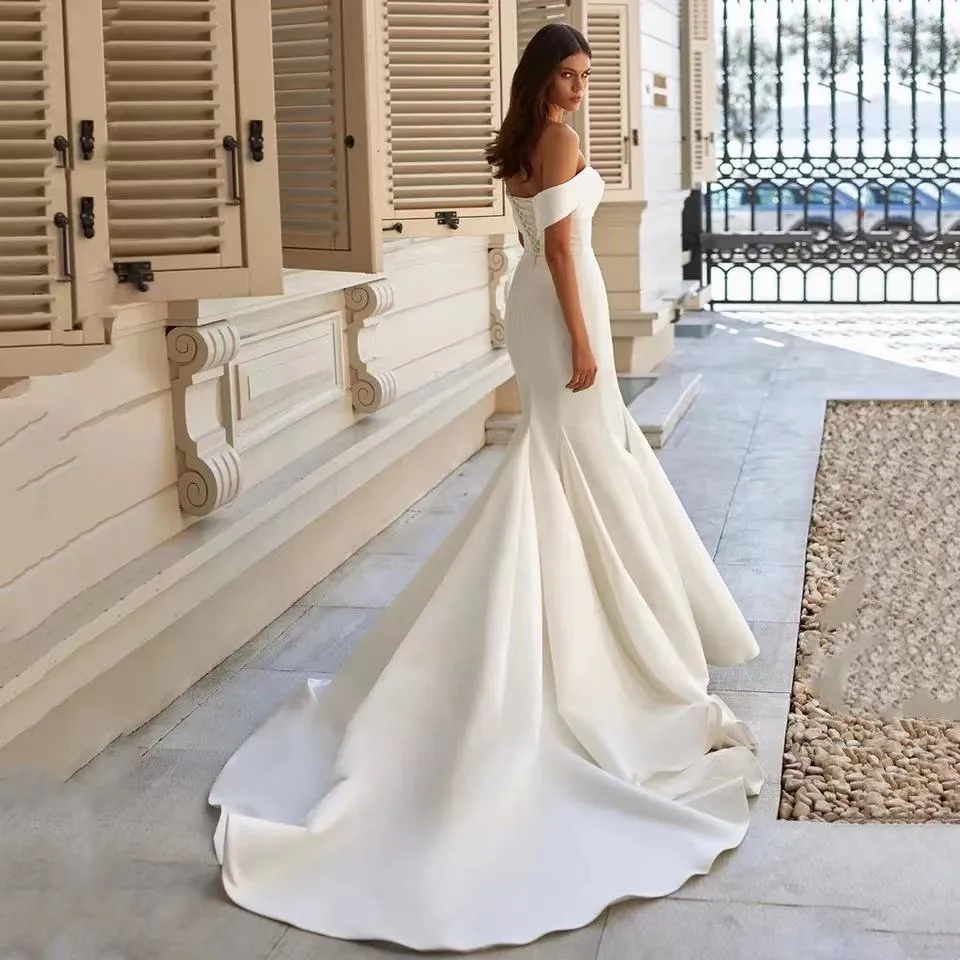 Backless Mermaid Wedding Dress Off Shoulder Satin Lace-Up Pleats Sweep Train Garden Bridal Gown from Dhgate Mermaid Wedding Dresses - price 277.89 Backless Mermaid Wedding Dress Off Shoulder Satin Lace-Up Pleats Sweep Train Garden Bridal Gown from Dhgate Mermaid Wedding Dresses - price 277.89