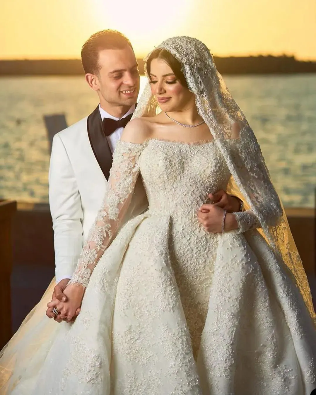 Luxury Mermaid Wedding Dress Boat Neck Long Sleeve With Detachable Train Ball Gown For Women Robe De Soiree Saudi Arabia From 327 12 DHgate