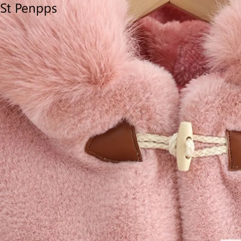 Coat Baby Girl Cloak Faux Fur Winter Infant Toddler Child Princess Hooded Cape Collar Outwear Top Warm Clothes 18Y 220915