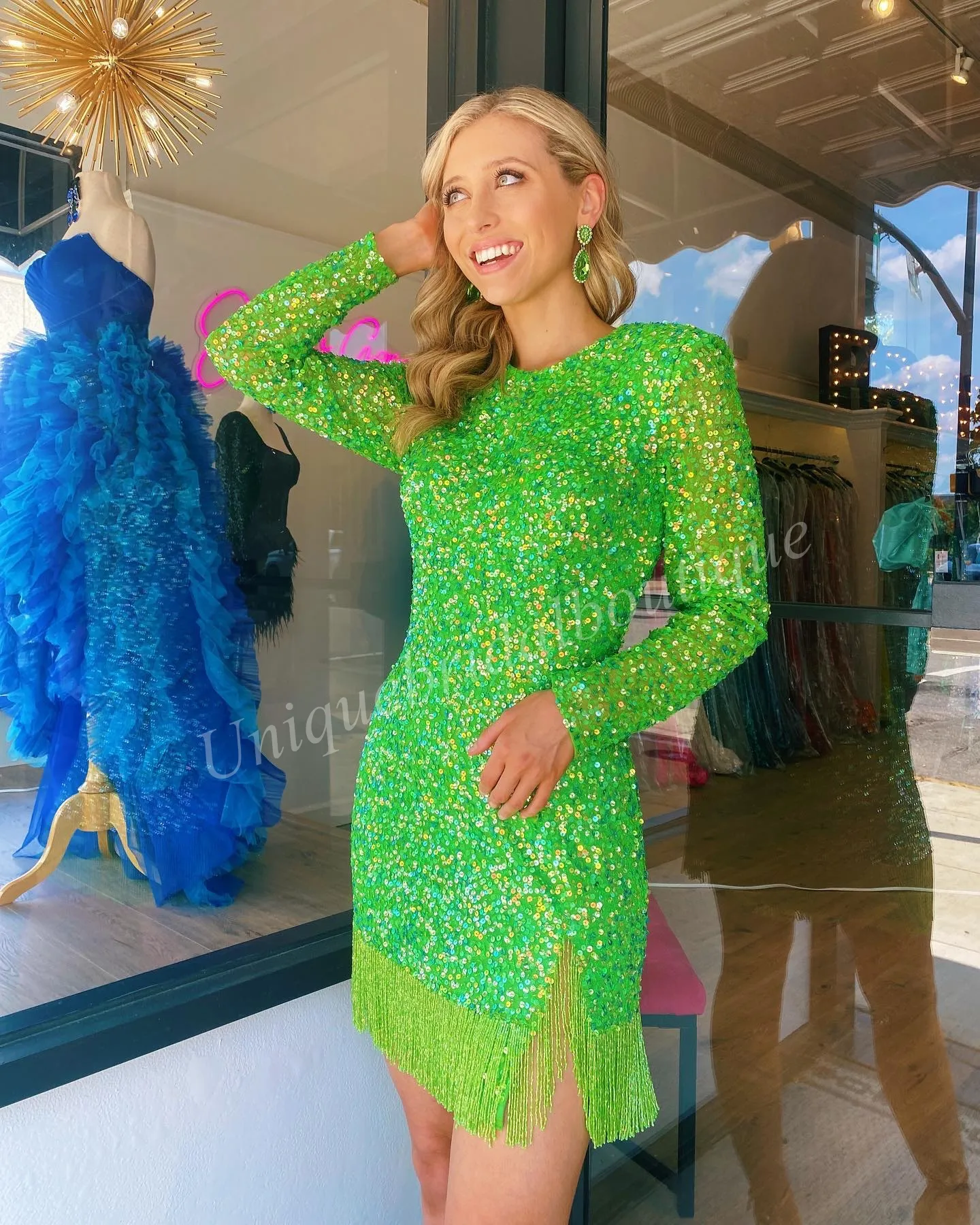 Pink and green sequin dress sales