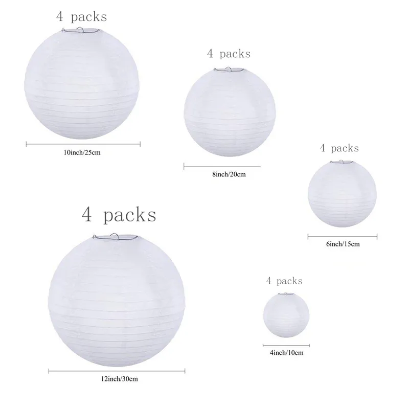 Lot De 6 Lanternes En Papier Blanc | Suspension Rondes 10-15-20cm Pour Mariage, Fête, Jardin