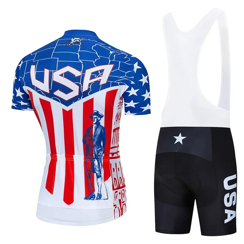 DHgate 2024 USA Cycling Team Jersey Bib Shorts Set Pro Bicycling Maillot Breathable Quick Dry Cycling Apparel Sports Outdoors