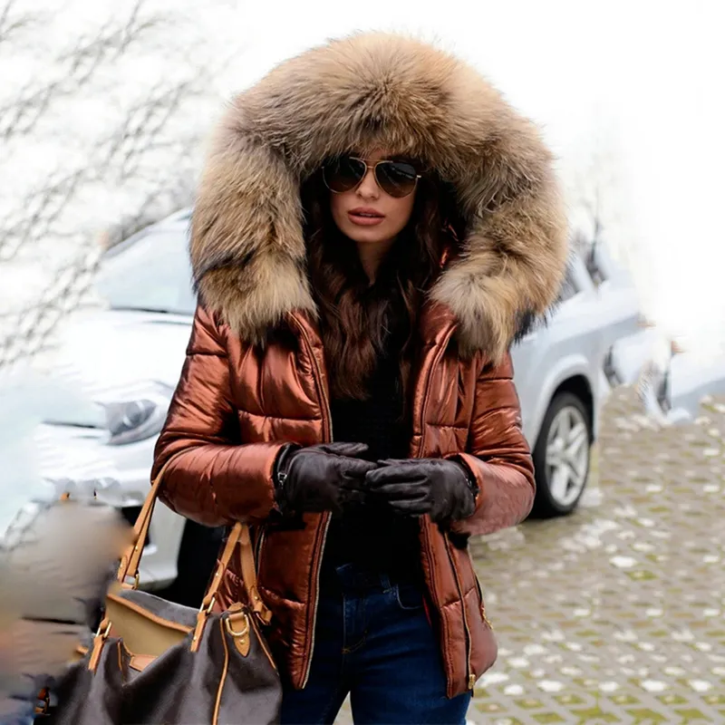 Leather Jacket Blend She Abrigos Women's Down Parka With Fur Hood