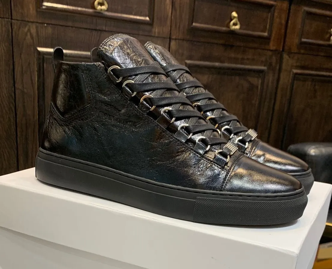 Lederen High Top Sneakers Voor Heren Gerimpelde Flats Luxe Casual Wandelschoenen Van 62 42 DHgate