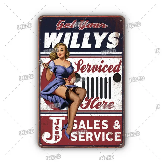 Personalized Vintage Tin Metal Pin Up Girl Sign For Home, Pub, Bar