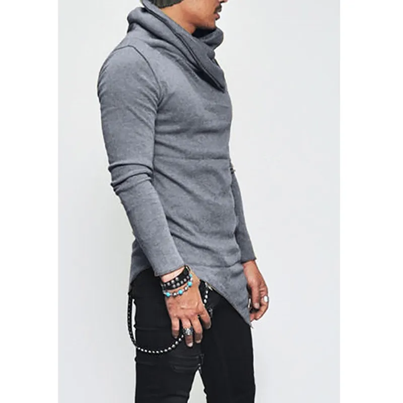 Unbalance Hem Turtleneck Thumb Hole Hoodie For Men 5XL Long Sleeve