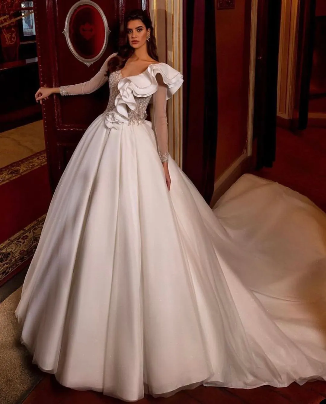 chinese dress ladies AOMEIDRESS Long Flare Sleeve Cut Out Church Plus Size Gowns for Women –  AOMEI DRESS main image 0