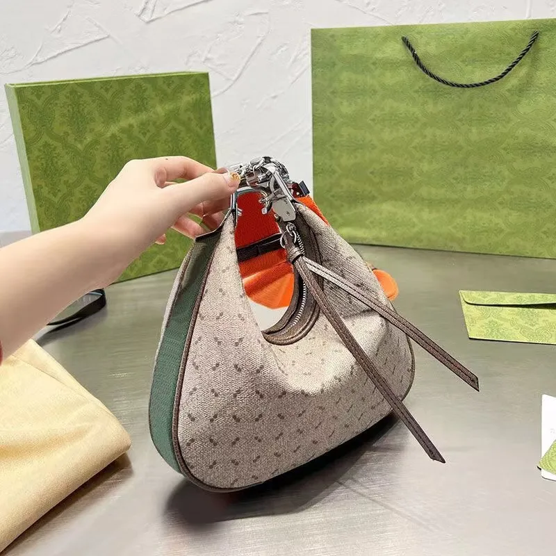 Evening Bags Attache large shoulder bag crescent moon shape G shaped hook closure with zip Detachable Web trim Luxury Designer Handbag Purse Crossbody