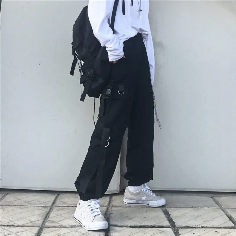 Harajuku Black Cargo Pants For Men And Women Korean Style Fashion High  Waist Streetwear Trousers With Straps For Spring Plus Size Available Style  #220922 From Long01, $12.74