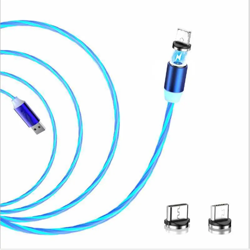 Chargers Cables Magnetic Glow LED Lighting Fast Charging USB Cable for Xiaomi Redmi 8 8A 7A 6A 5 Plus 4A 4X 5A Note 7 8 Pro 8T iPhone Samsung W220924