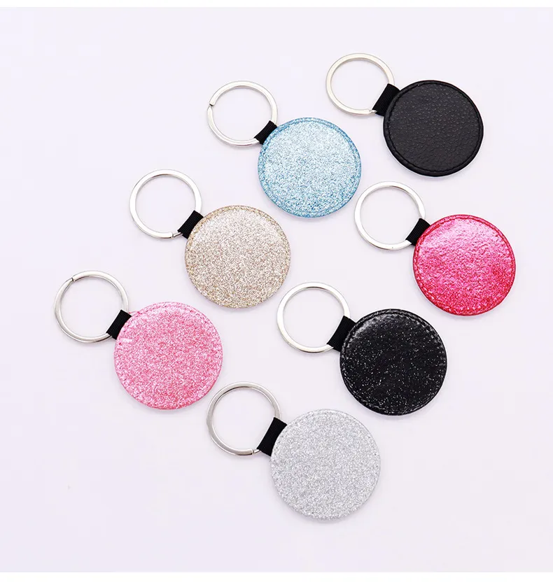 Set Of Printed Round Glittering Sublimation Keychains For Id Card