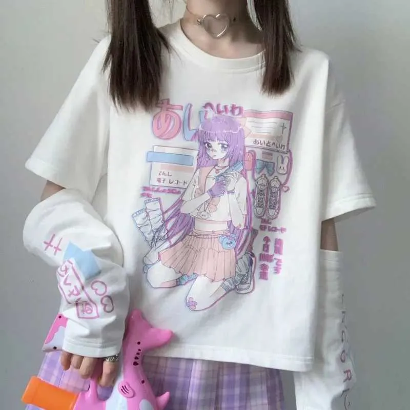 Japonês anime manga curta t shirt feminino harajuku kawaii roupas