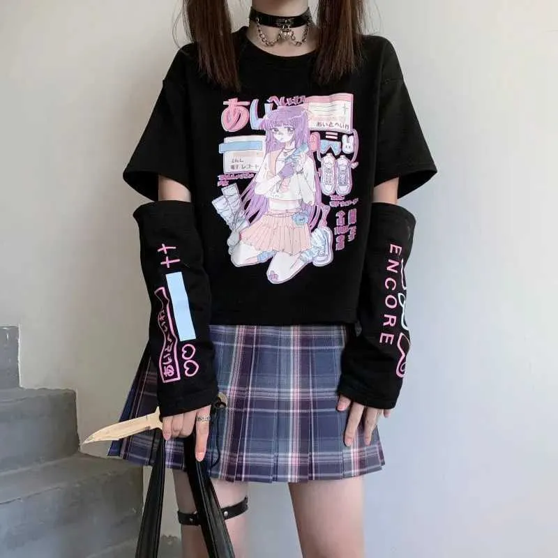 Cheap Anime Girl Oversized T-Shirt Harajuku Streetwear Tee Unisex
