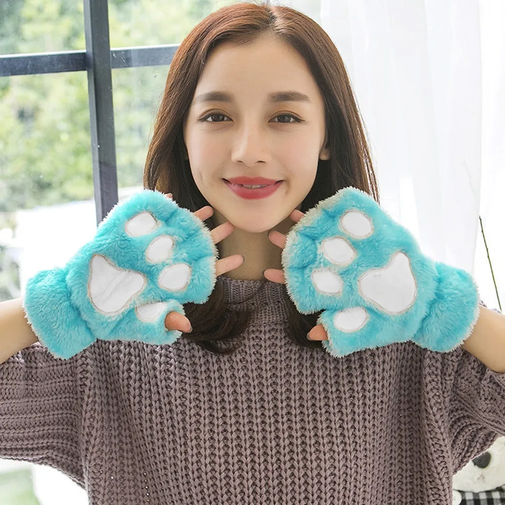 Of Cute Cat Paw Fluffy Claw Best Fingerless Winter Gloves Soft