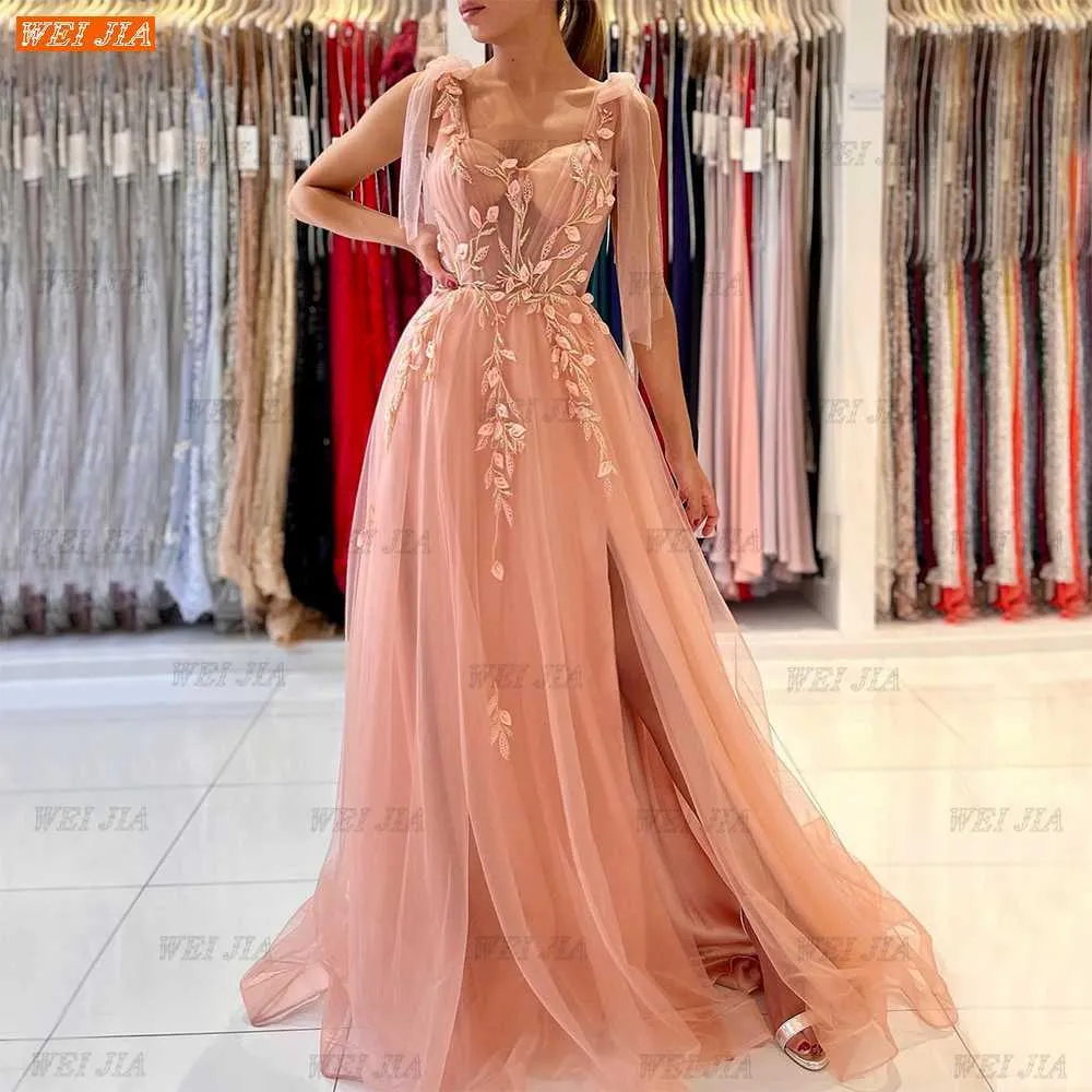 Bohemian Pink A Line Floral Prom Dresses 2022 For Women With Tulle