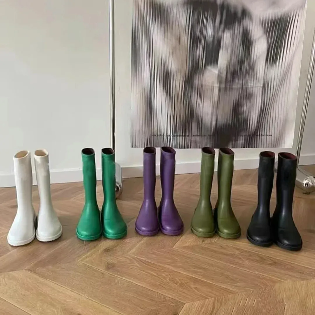 waterdichte halfhoge laarzen Damesschoenen Winter Dikke middelhoge hakken Effen vierkante tenen schoen Rits Dames regenlaarzen regenlaarzen Halfhoge