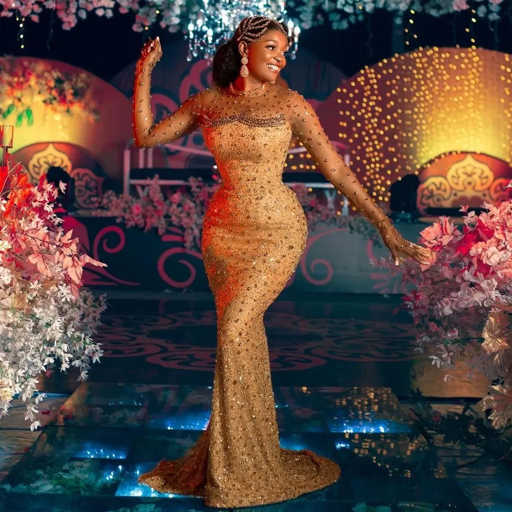 Luxurious Gold Crystal Evening Dresses Beaded Arabic... From Babyonline,  $149.15 | DHgate.Com