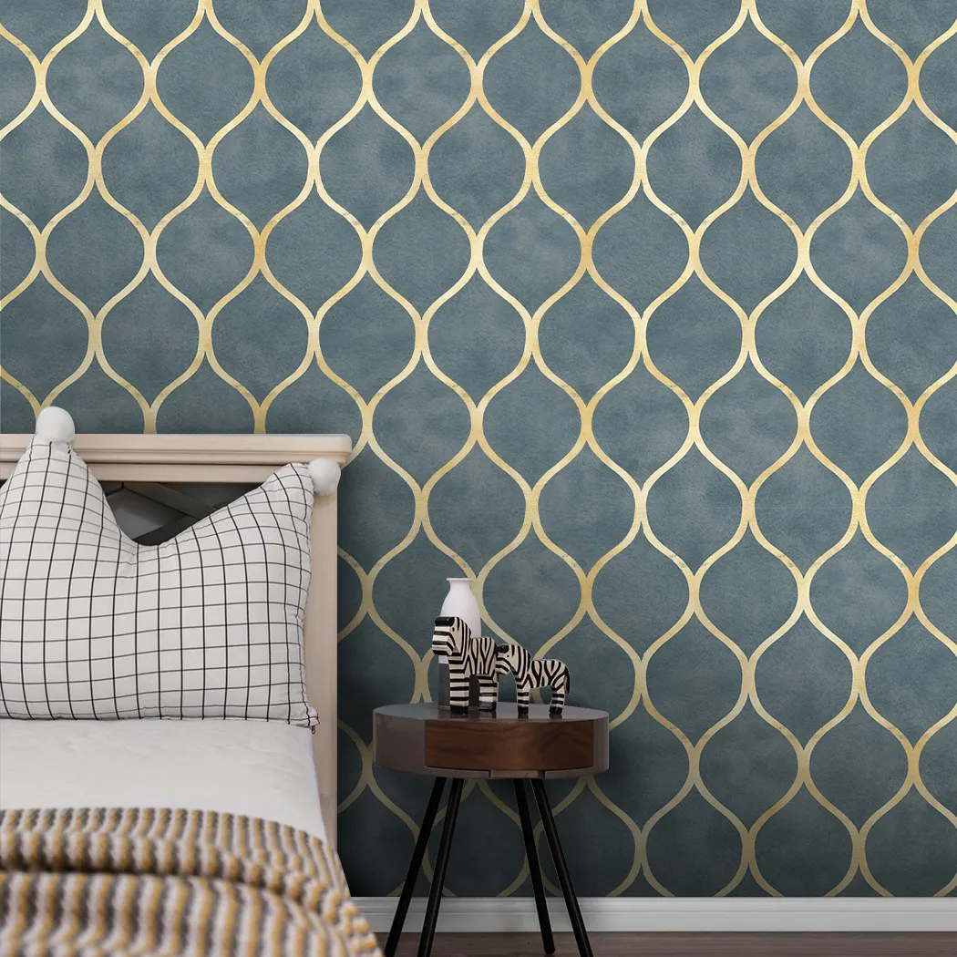 HaokHome Peel And Stick Wallpaper – Graphic Trellis Emerald/Sapphire Blue/Gold, 17.7" X 118" Roll, Removable & Waterproof For Bathroom, Kitchen, Accent Wall