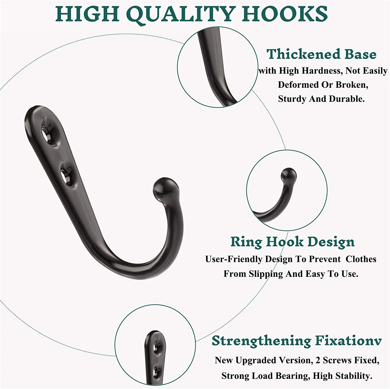 Wall Mounted Single Prong Wrought Iron Robe Hooks With Metal
