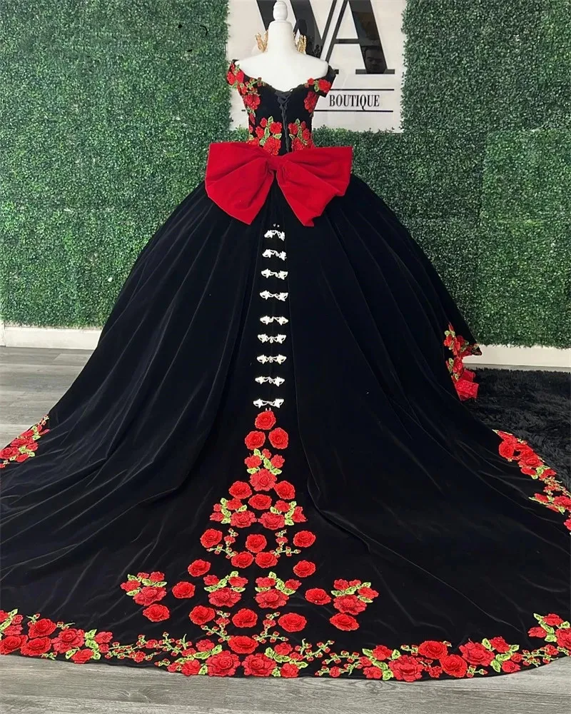 fitted lace wedding dress Strapped Crimson Cady Evening Dress, Black Bow & Swarovski Motifs –  Gattinolli by Marwan main image 0