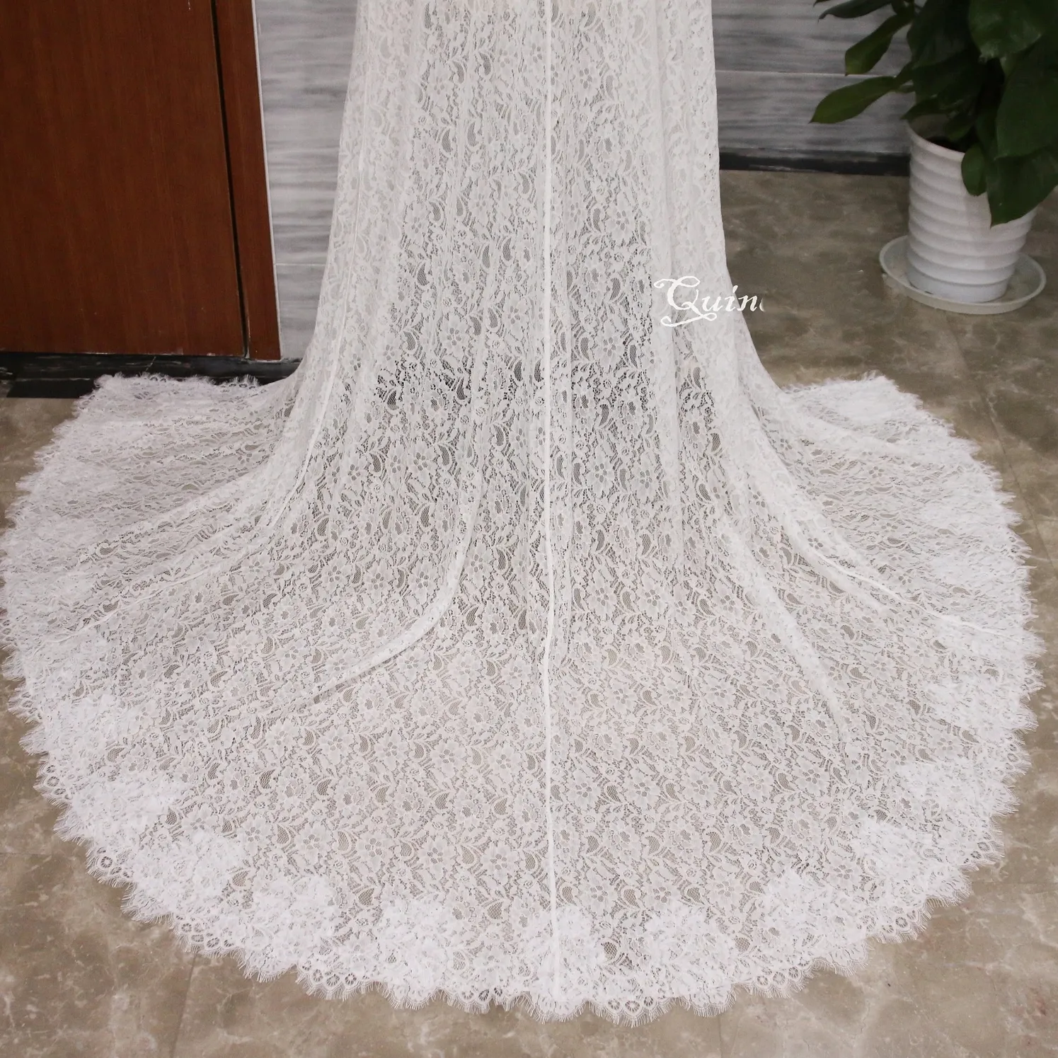 beaded wedding dresses Elegant Long A-line Illusion Neck Satin Front Slit Wedding Dress With