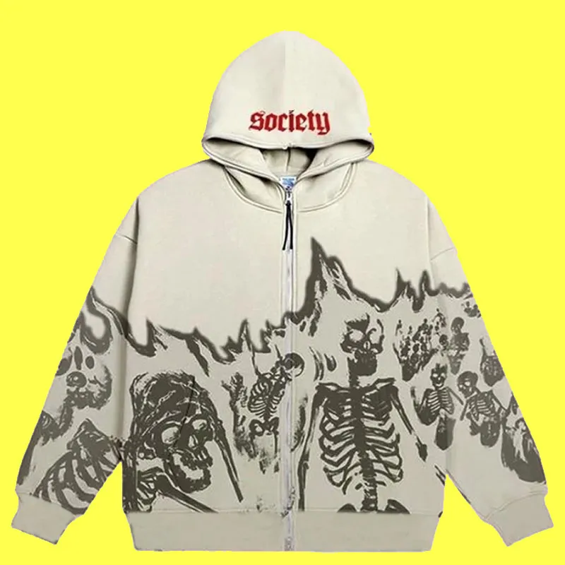 Emo Mens Clothing Streetwear Skull Graphic Zip Up Hoodie Emo Mens Clothing Streetwear Skull Graphic Zip Up Hoodie