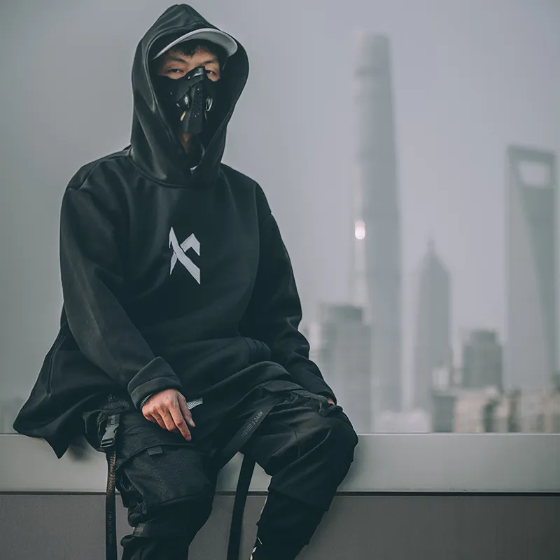 Heren Grunge Hooded Sweatshirt - Oversized Fleece Zip Up Hoodie Goth Athletisch