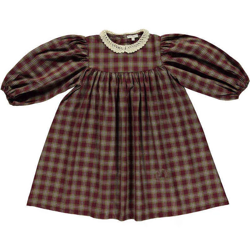Vintage Brown Plaid dress for Toddler Girls - Peter Pan Collar, Long Sleeves, Ages 1-11 (R231213)