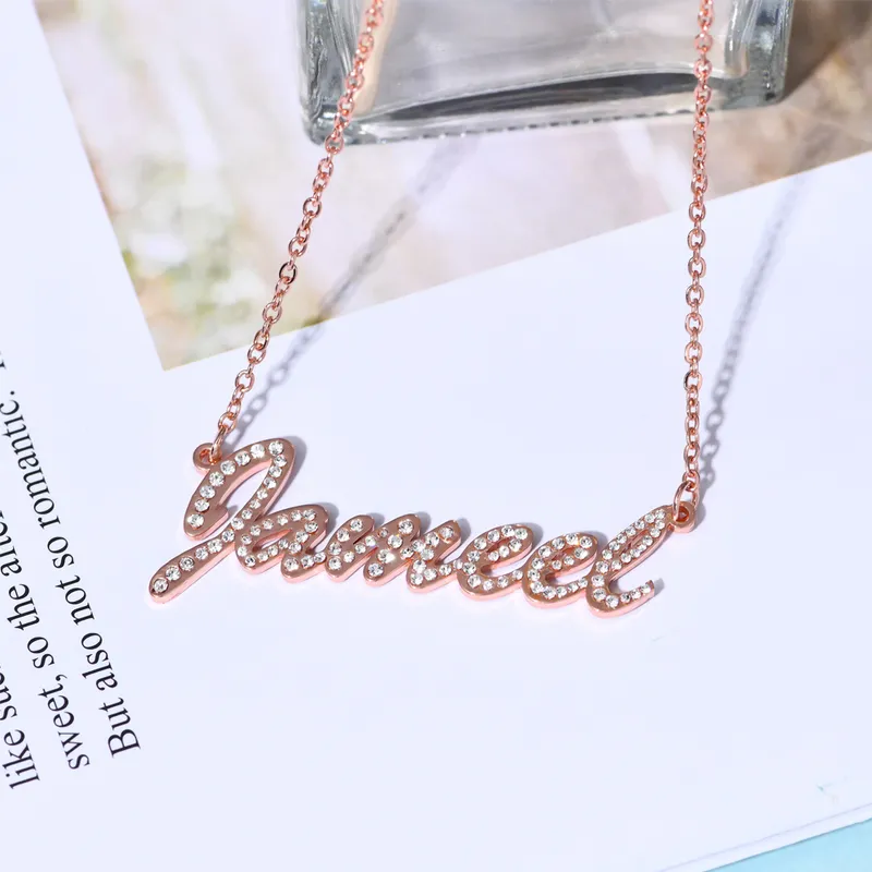 Stainless Steel Personalized Name Zircon Necklace, Custom Crystal ...