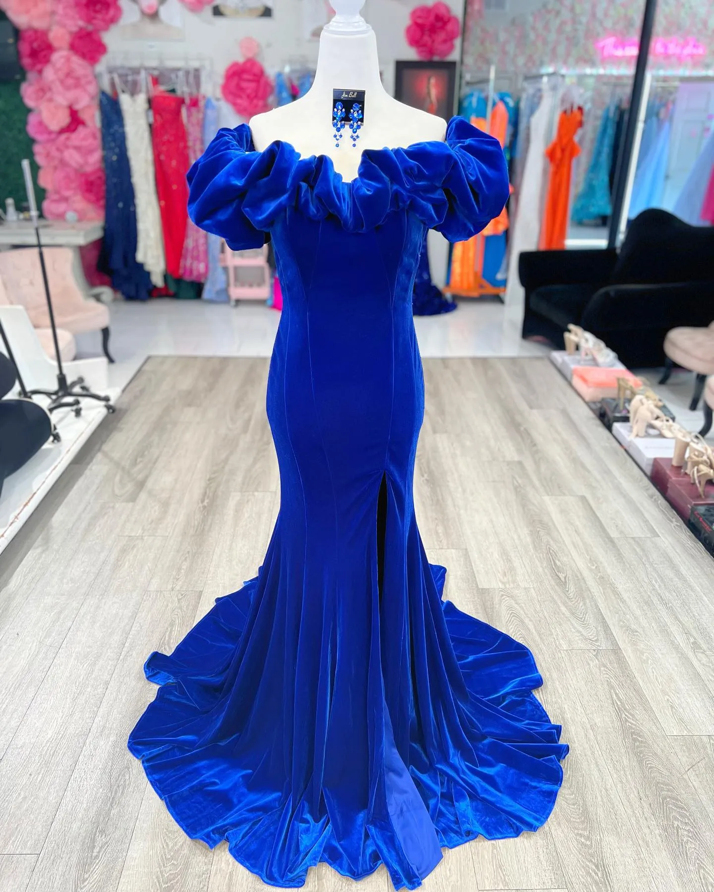 Mermaid Off-the-Shoulder Long Sleeves Sweep Train Royal Blue Prom Dress With Split Mermaid Off-the-Shoulder Long Sleeves Sweep Train Royal Blue Prom Dress With Split
