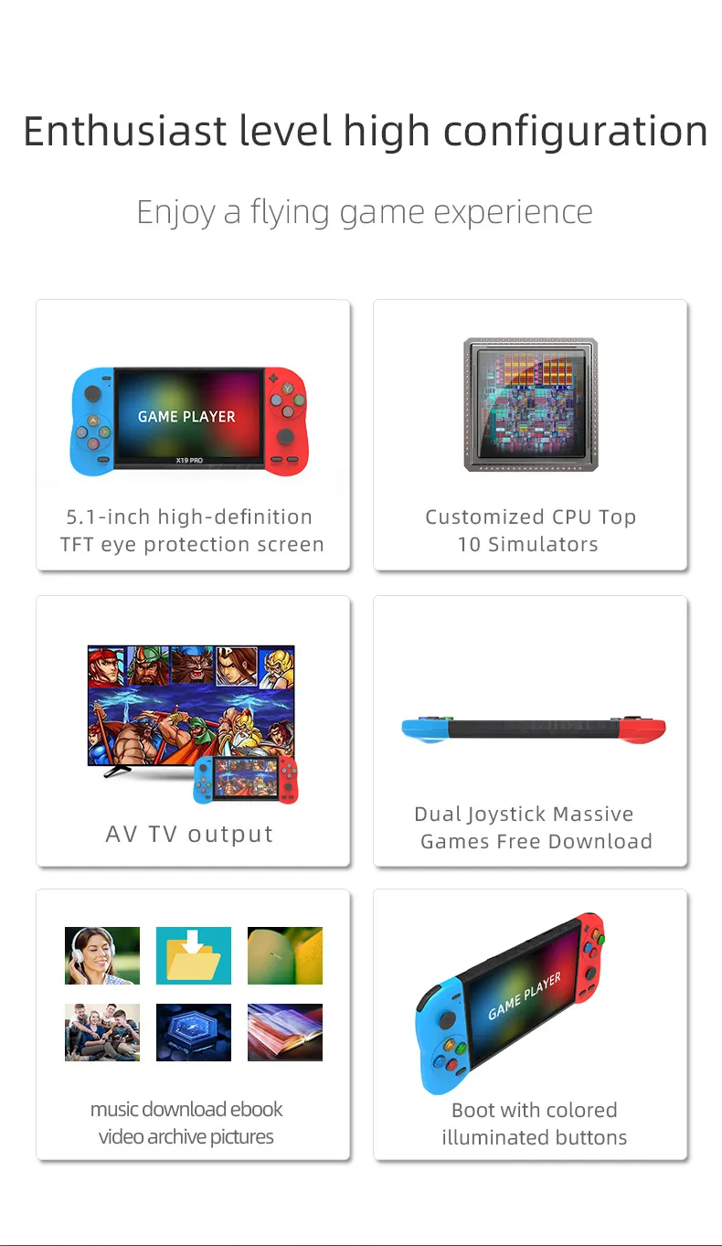 X19 Pro Retro Handheld Video Game Console 5,1 Дюймовая Экрана TFT.