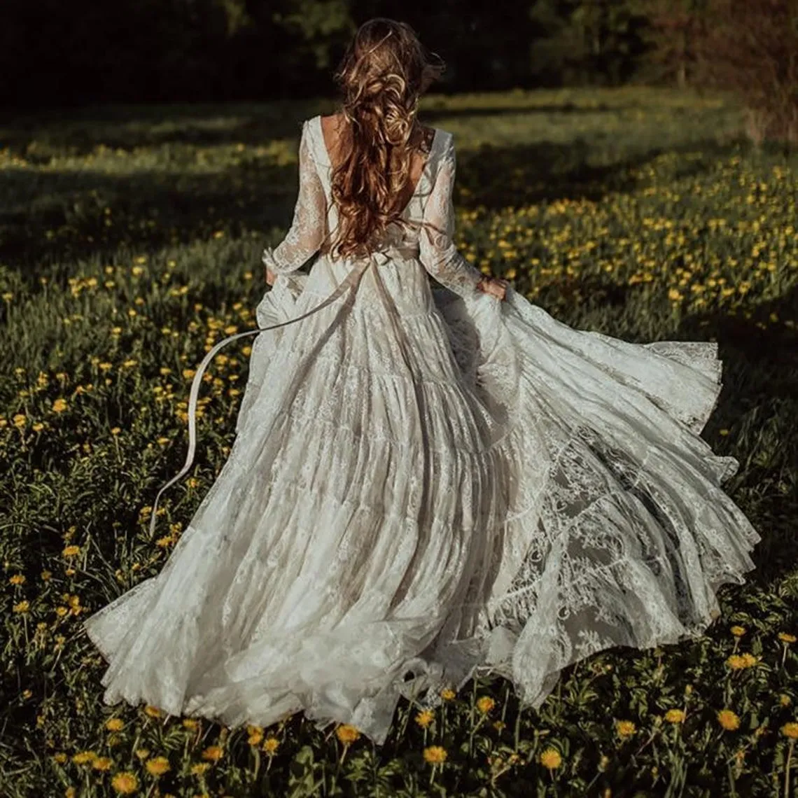 bohemian backless wedding dresses Bohemian Lace wedding Dresses Mermaid V-Neck Backless Bridal Gowns White-Nude / Custom Size