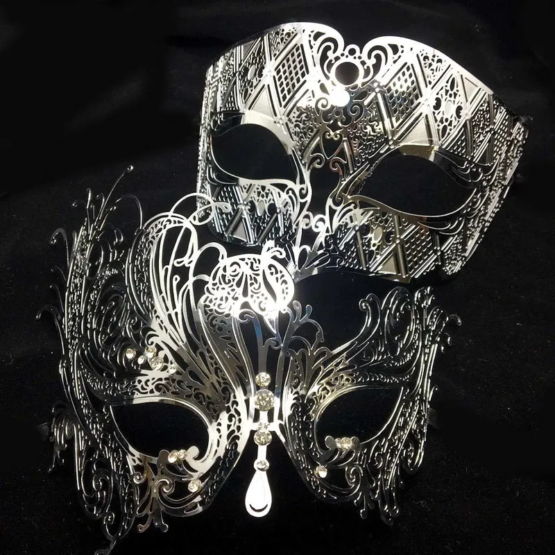 Pack De 2 Máscaras Venecianas De Filigrana Brillante Con Diamantes De Imitación – Ideal Para Halloween, Carnaval, Bailes De Máscaras Y Cosplay, Talla Única Ajustable