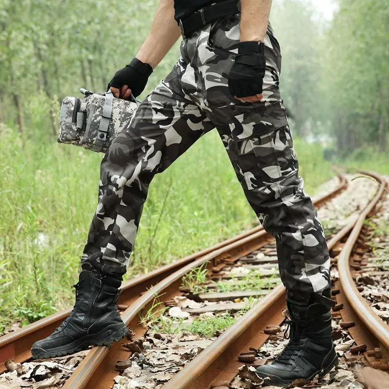 Pantalones tácticos de carga para hombre, pantalones militares de combate  de camuflaje de pitón negro, pantalones de caza de trabajo del ejército