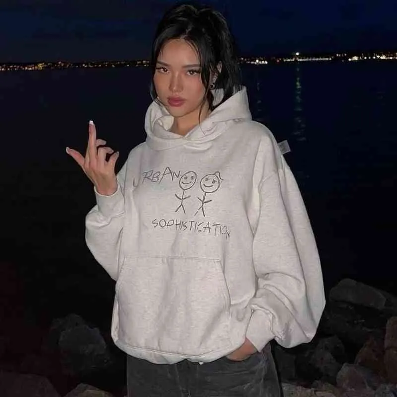 Light Gray Graphic Oversized Hoodie With Funny Letter Print Oversized Streetwear Sweatshirt For Autumn And Winter Cool Girl Hip Hop American Fashion Mujer T220826 From Sts 020 20.32 DHgate.Com