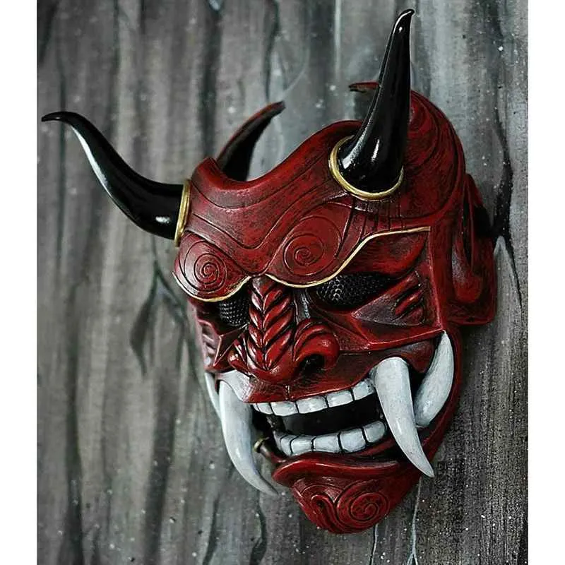 Hannya Demon Oni Samurai Mask Halloween Face Mask, Latex Adult Unisex with Rope Horns, Red Prajna Cow Devil Mask, EVA Material for Party Cosplay, 2024 Hannya Demon Oni Samurai Mask Halloween Face Mask, Latex Adult Unisex with Rope Horns, Red Prajna Cow Devil Mask, EVA Material for Party Cosplay, 2024