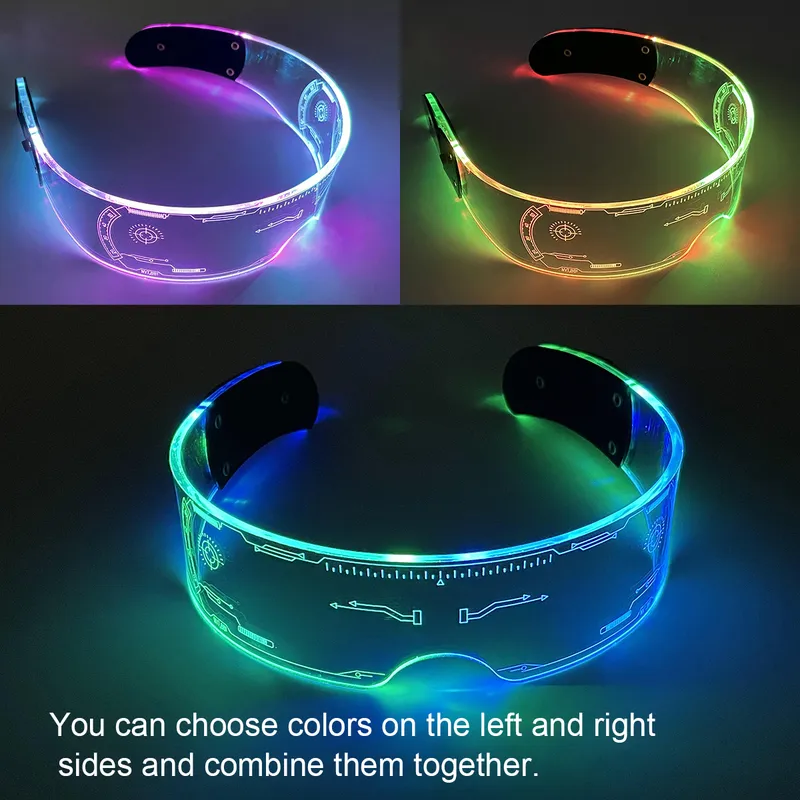 Led Glasses Light Up Glasses Glow in the Dark Party Supplies Halloween Rave  Accessories Neon Glasses Cyberpunk 7 Colors Futuristic Glasses