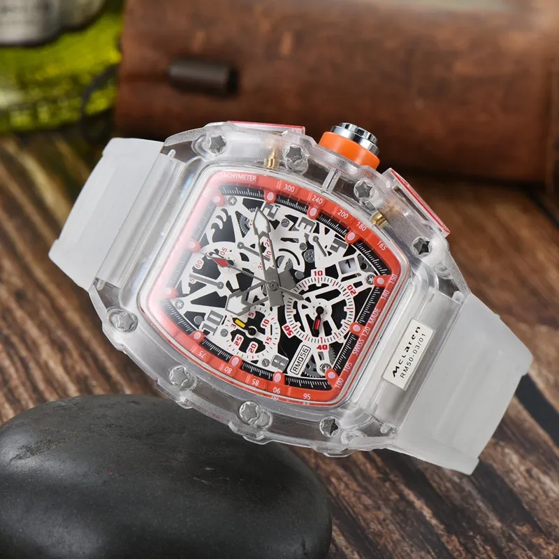 Luxury Designer Mens Sport Watch With Transparent Case, 44mm
