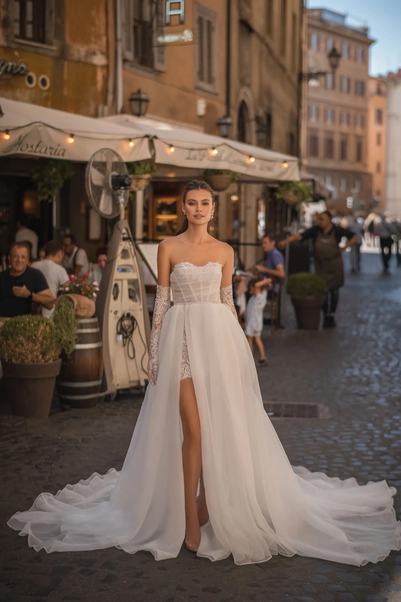 boho wedding dress strapless Strapless Chiffon Boho Wedding Gown with All-Lace Back