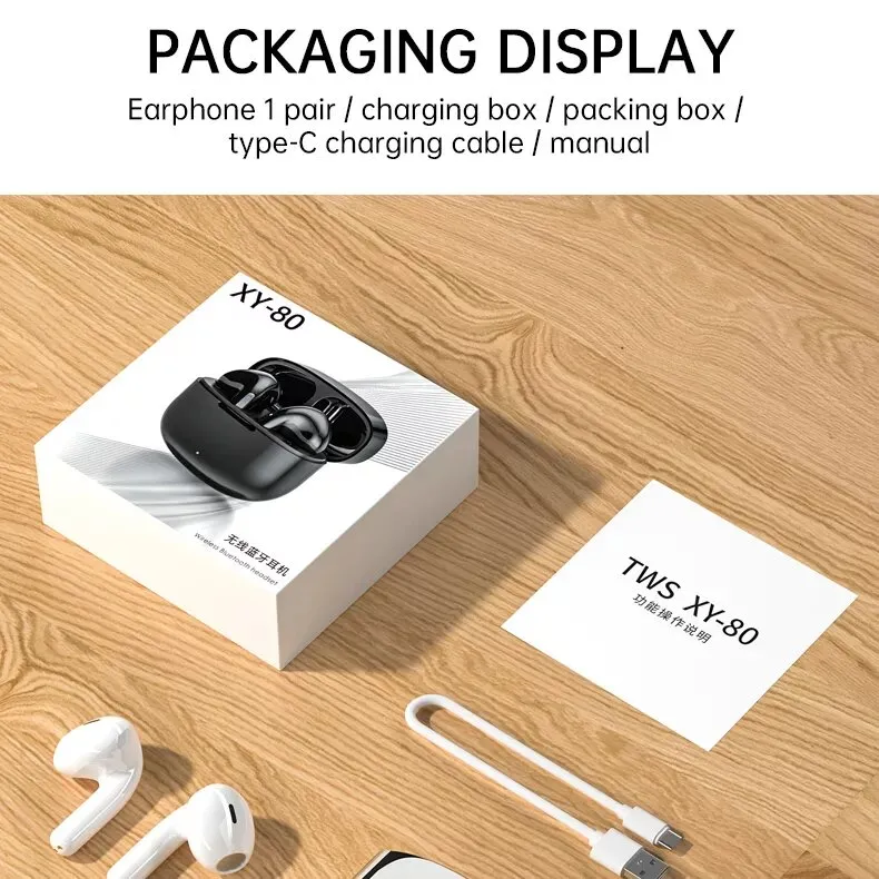 Low latency True Wireless Earphones Noise Canceling Mini Bluetooth Headphones Earphone HiFi Stereo BT 5.0 Earbuds In ear type C Charging Port TWS Headset XY-80