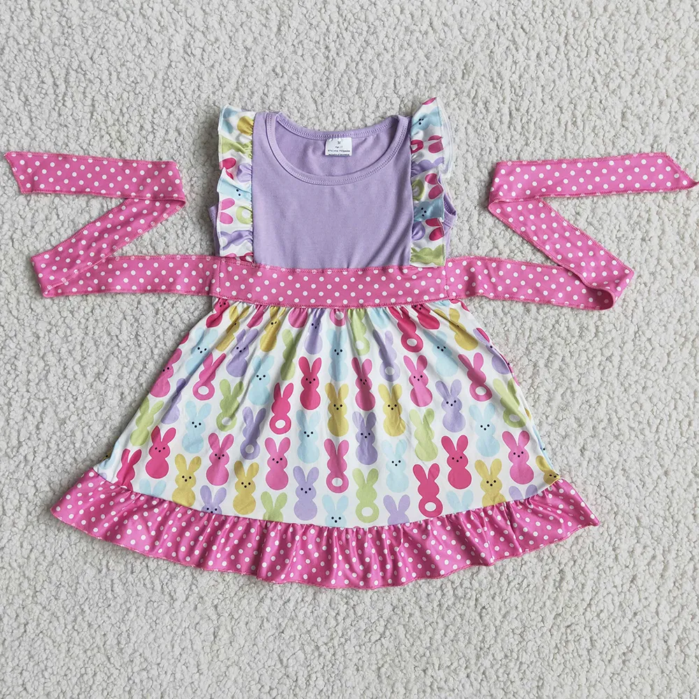 Fashion Easter Day Boutique Girls Dress Bunny Carrot Cute Toddler Baby Girl Dresses Short Sleeve Wholesale Children Clothes Girl Set