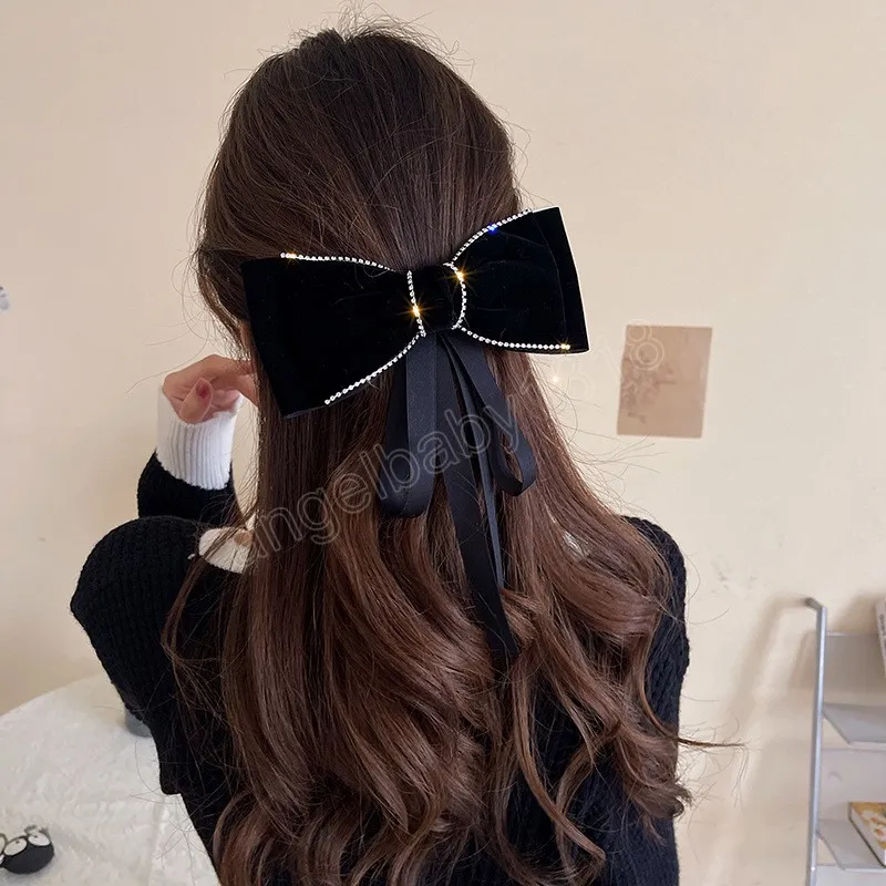 velvet hair bows for women, velvet hair bow, rhinestone hair bow